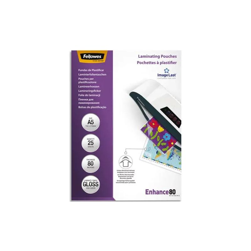 FELLOWES Boîtes de 25 pochettes format A5 80 microns 53960 FELLOWES Boîtes de 25 pochettes format A5 80 microns 53960