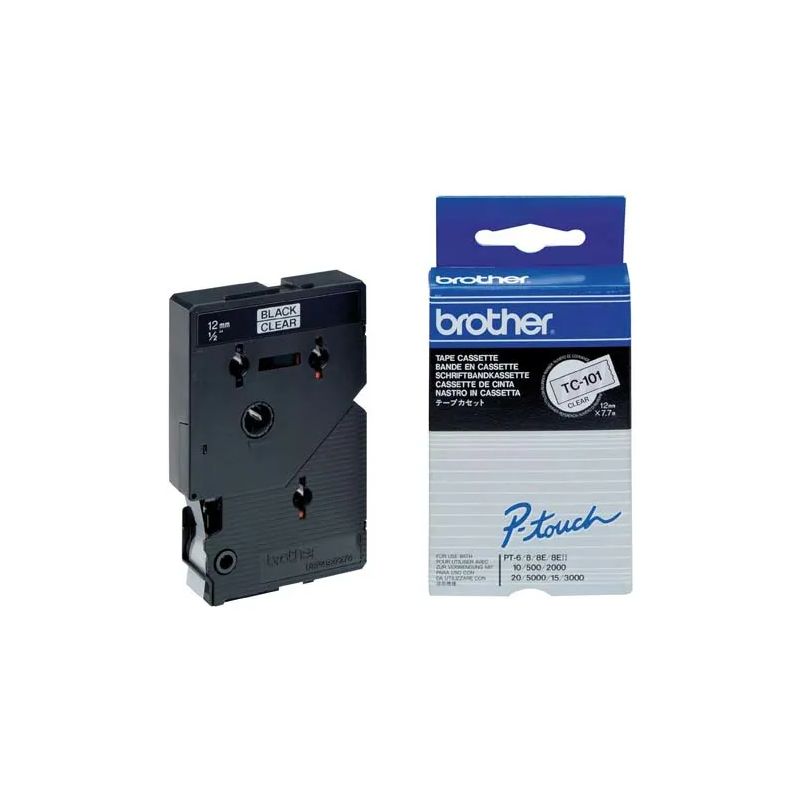 BROTHER Cassette Ruban TC Noir/transparent 12mmx7,7m TC101pour PT500/8E/2000/3000/5000 BROTHER Cassette Ruban TC Noir/transparent 12mmx7,7m TC101pour PT500/8E/2000/3000/5000