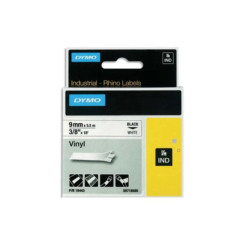 DYMO Ruban Rhino 9 mm vinyl Noir sur Blanc 18443 DYMO Ruban Rhino 9 mm vinyl Noir sur Blanc 18443