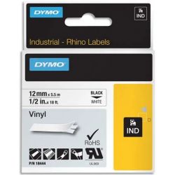DYMO Ruban Rhino 12 mm vinyl Noir sur Blanc S0718600
