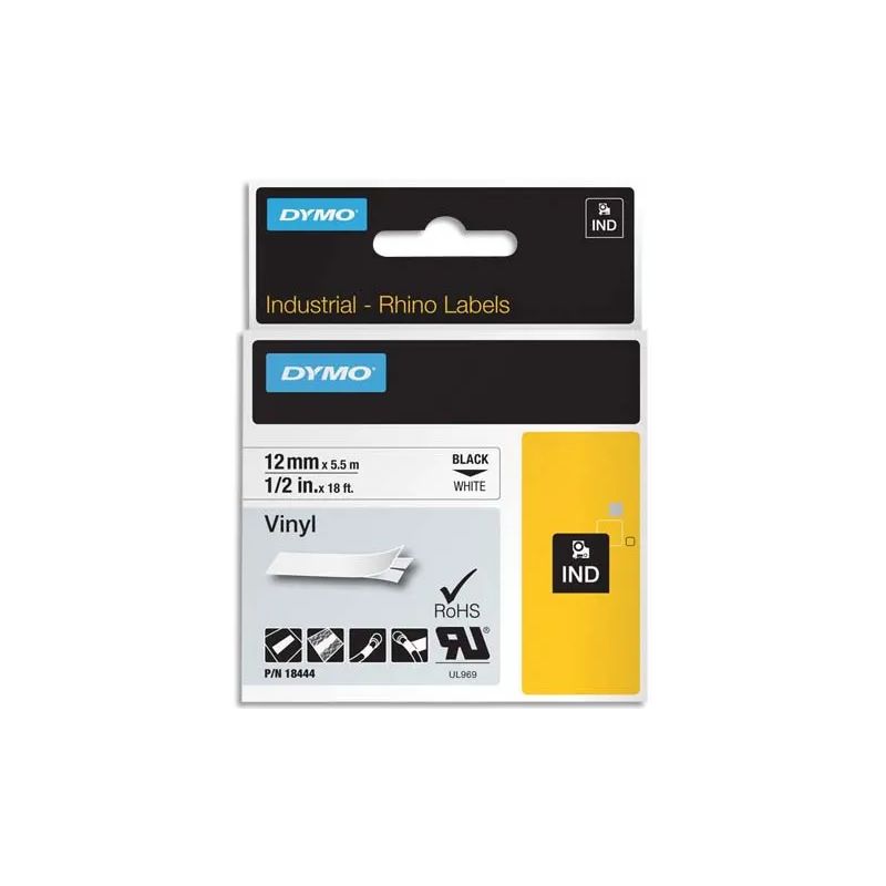 DYMO Ruban Rhino 12 mm vinyl Noir sur Blanc S0718600 DYMO Ruban Rhino 12 mm vinyl Noir sur Blanc S0718600