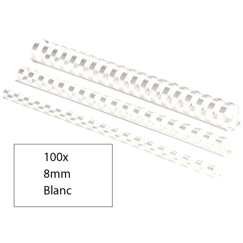 FELLOWES Boîte de 100 peignes anneaux plastique 8 mm Blanc FELLOWES Boîte de 100 peignes anneaux plastique 8 mm Blanc
