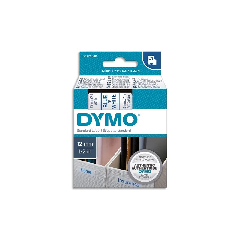 DYMO Ruban D1 Bleu/Blanc 12MMX7M DYMO Ruban D1 Bleu/Blanc 12MMX7M