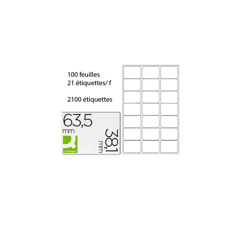 Étiquette adhésive q-connect 63.5x38.1mm coins arrondis imprimante jet d'encre laser copieur 100 feuilles 2100 unités Étiquette adhésive q-connect 63.5x38.1mm coins arrondis imprimante jet d'encre laser copieur 100 feuilles 2100 unités