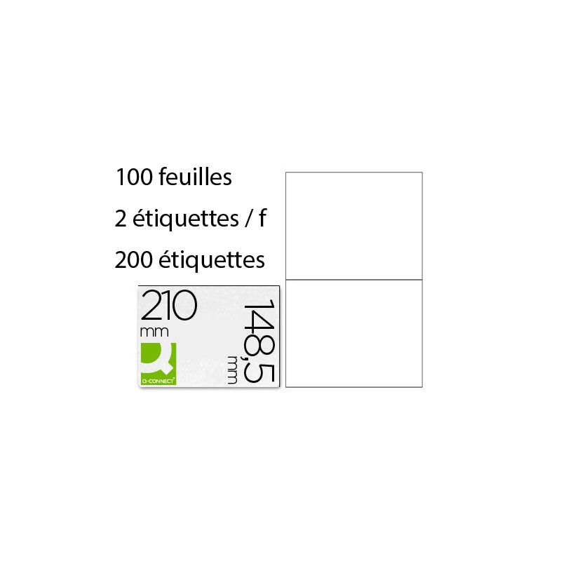 Étiquette adhésive q-connect 210x148.5mm coins droits imprimante jet d'encre laser copieur boîte 100 feuilles 200 unités. Étiquette adhésive q-connect 210x148.5mm coins droits imprimante jet d'encre laser copieur boîte 100 feuilles 200 unités.