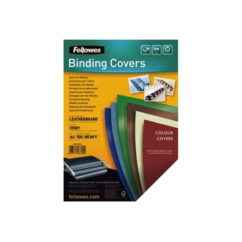 FELLOWES Boîte de 100 plats de couvertures grain cuir A4 ivoire FSC 5370004 FELLOWES Boîte de 100 plats de couvertures grain cuir A4 ivoire FSC 5370004