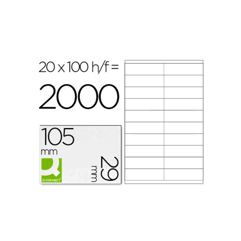 Étiquette adhésive q-connect 105x29mm coins droits imprimante jet d'encre laser copieur boîte 100 feuilles 2000 unités Étiquette adhésive q-connect 105x29mm coins droits imprimante jet d'encre laser copieur boîte 100 feuilles 2000 unités