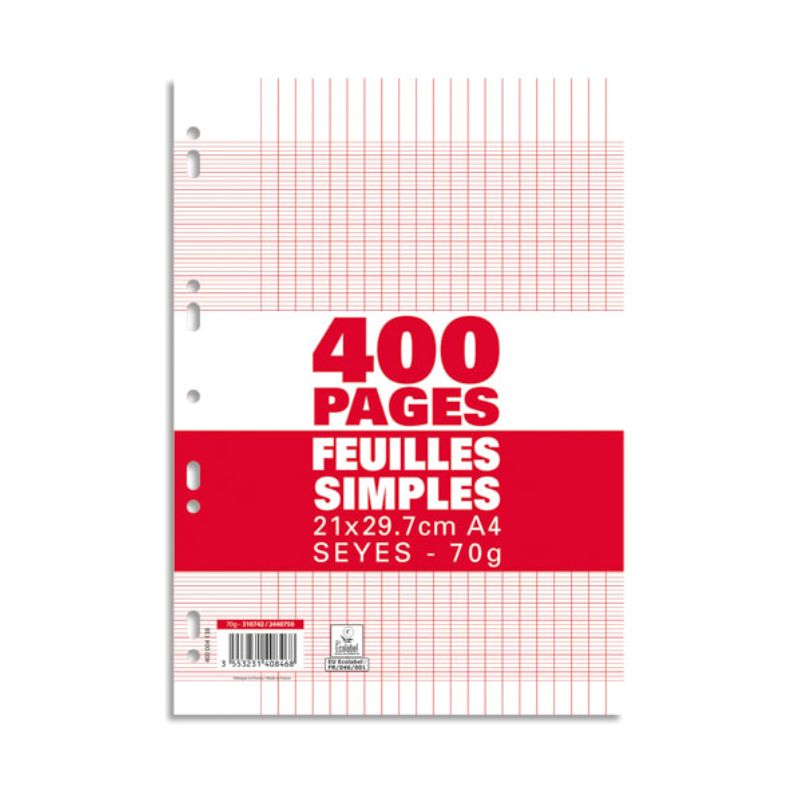 Sachet de 400 pages copies simples grand format A4 grands carreaux Sachet de 400 pages copies simples grand format A4 grands carreaux