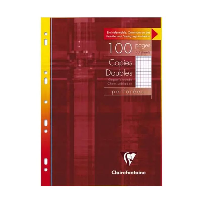 CLAIREFONTAINE Etui 100 pages Copies doubles perforées blanches A4 5x5 margé CLAIREFONTAINE Etui 100 pages Copies doubles perforées blanches A4 5x5 margé