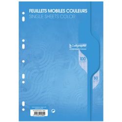 CALLIGRAPHE Feuillets mobiles bleu perf 2trous 80g 100pges grands carreaux format A4-Sous film-CAL7000