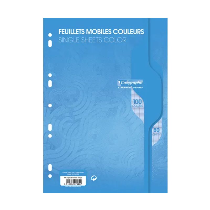 CALLIGRAPHE Feuillets mobiles bleu perf 2trous 80g 100pges grands carreaux format A4-Sous film-CAL7000 CALLIGRAPHE Feuillets mobiles bleu perf 2trous 80g 100pges grands carreaux format A4-Sous film-CAL7000
