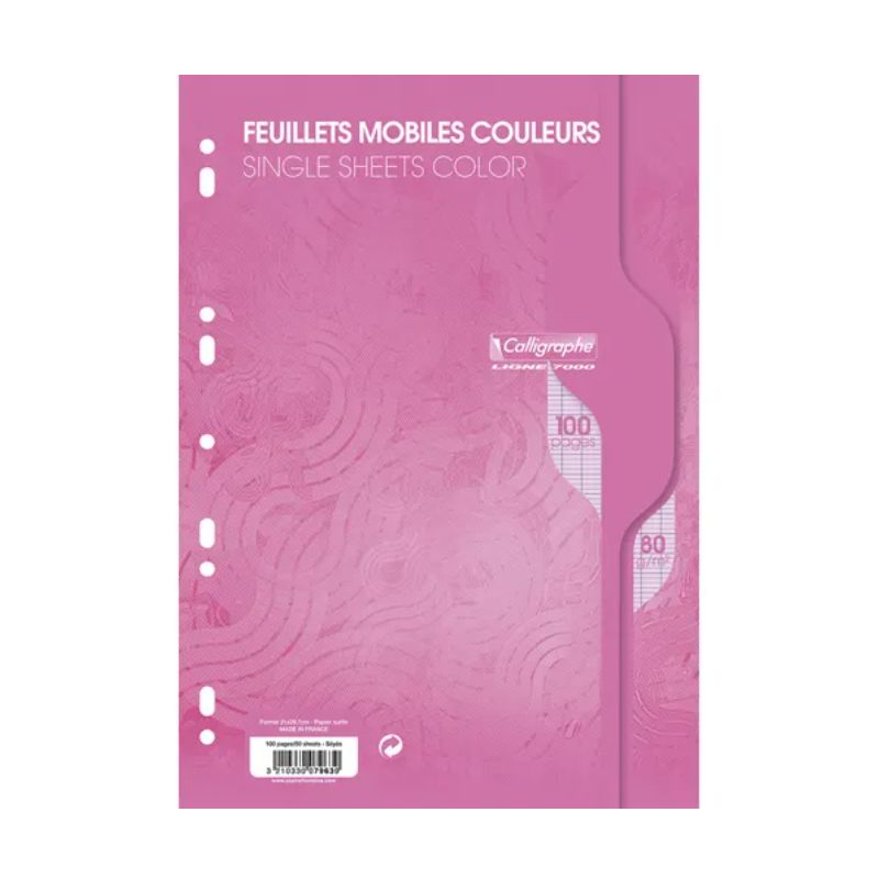 CALLIGRAPHE Feuillets mobiles rose perf 2trous 80g 100pges grands carreaux format A4-Sous film-CAL 7000 CALLIGRAPHE Feuillets mobiles rose perf 2trous 80g 100pges grands carreaux format A4-Sous film-CAL 7000