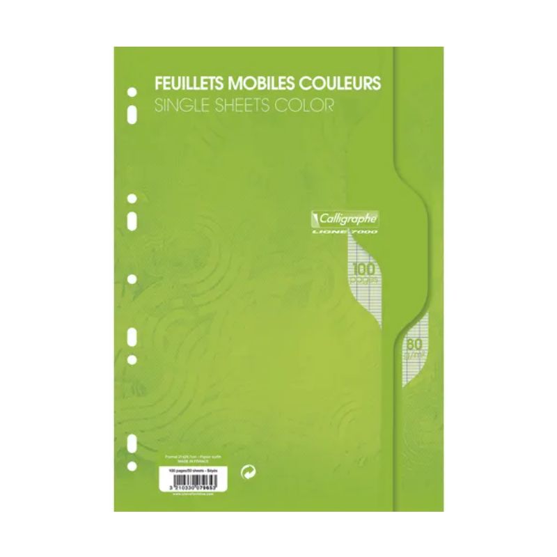 CALLIGRAPHE Feuillets mobiles vert perf 2trous 80g 100pges grands carreaux format A4-Sous film-CAL 7000 CALLIGRAPHE Feuillets mobiles vert perf 2trous 80g 100pges grands carreaux format A4-Sous film-CAL 7000