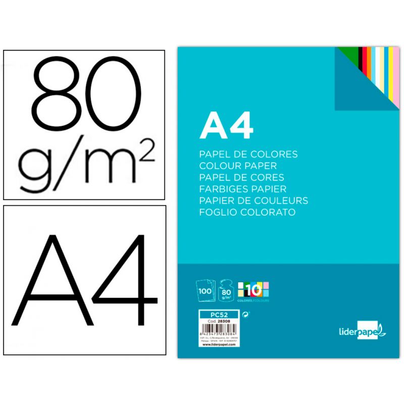 Papier couleur liderpapel multifonction a4 80g/m2 10 coloris assortis paquet 100 feuilles. Papier couleur liderpapel multifonction a4 80g/m2 10 coloris assortis paquet 100 feuilles.