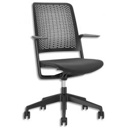 Fauteuil WITH ME Inclinaison synchrone du dossier, accoudoir fixe, structure noire, assise tissu gris