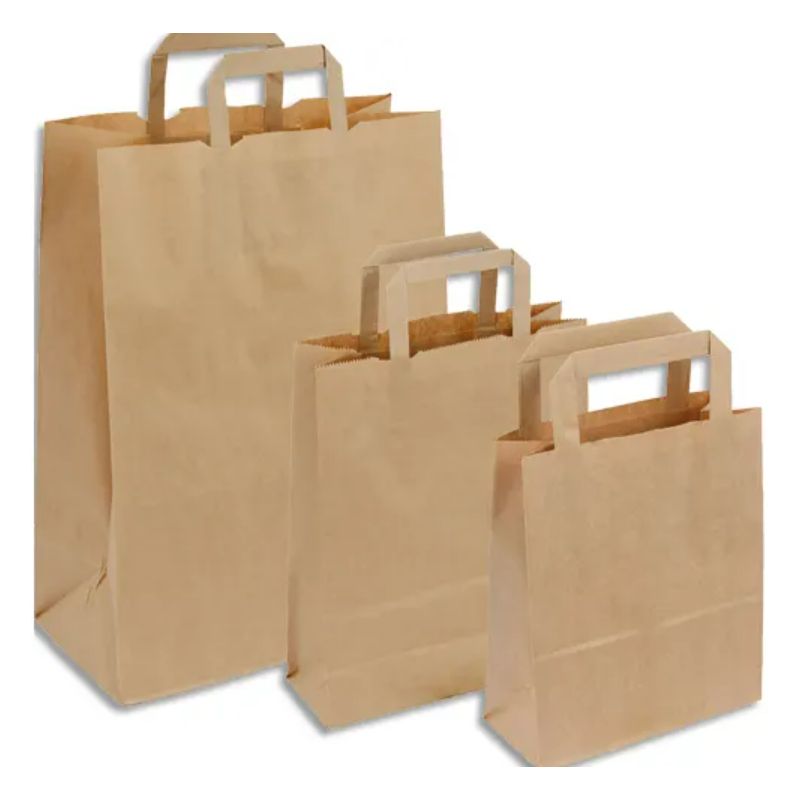 Lot 50 sac en papier kraft brun 90 g/m². Poignées plates. Dimension 32x42cm. Soufflets latéraux 15 Lot 50 sac en papier kraft brun 90 g/m². Poignées plates. Dimension 32x42cm. Soufflets latéraux 15