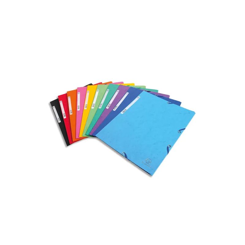 EXACOMPTA Chemise 3 rabats et élastique, en carte lustrée 5/10e, 400gr. Format 24x32cm. Coloris assortis EXACOMPTA Chemise 3 rabats et élastique, en carte lustrée 5/10e, 400gr. Format 24x32cm. Coloris assortis