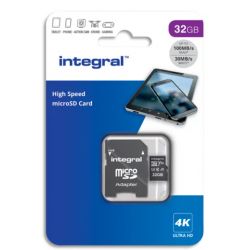 INTEGRAL Carte Micro SDHC+adaptateur 32Go V30 U3 A1 Class 10 UHS-I 100MB/s