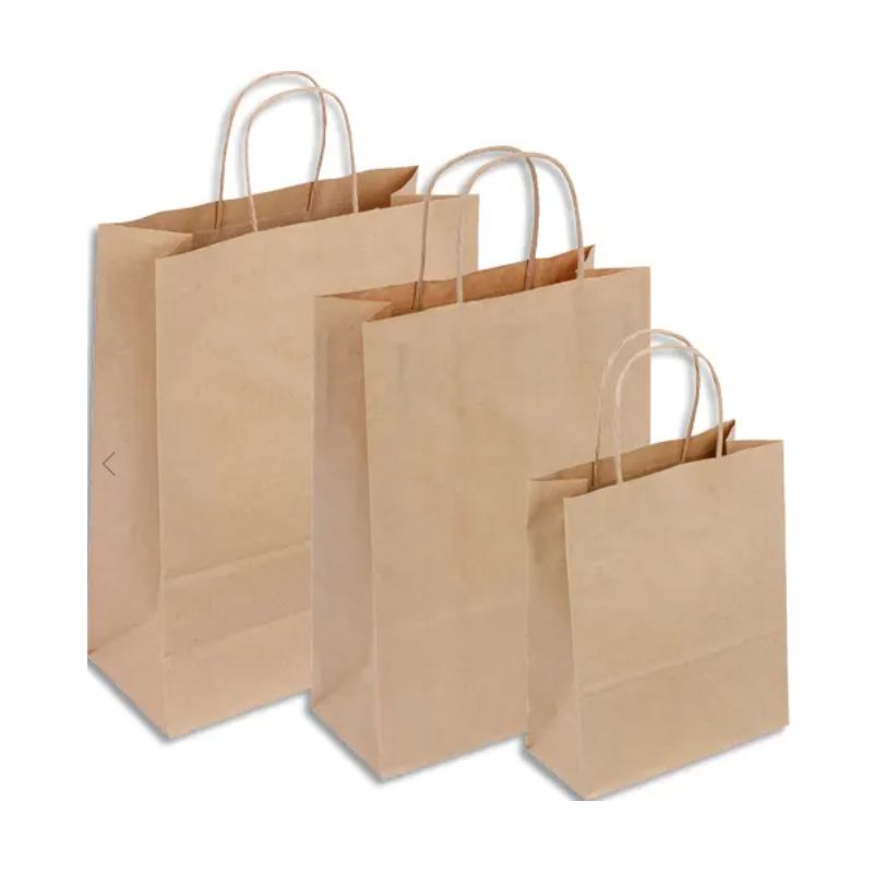 Lot 50 sac en papier kraft brun 100 g/m². Poignées torsadées. Dimension 32x44cm. Soufflet latéral 12 cm Lot 50 sac en papier kraft brun 100 g/m². Poignées torsadées. Dimension 32x44cm. Soufflet latéral 12 cm