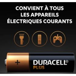 DURACELL Piles alcalines AA Plus 100%, 1,5V LR6 MN1500, lot de 12 piles