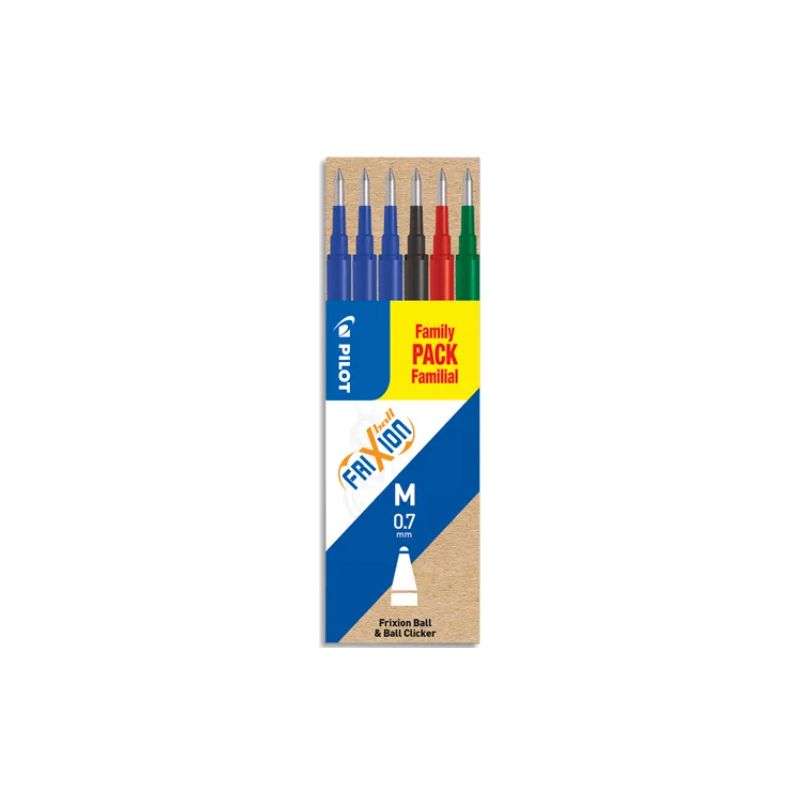 PILOT Set de 6 recharges FriXion 3 Bleu, Noir, Rouge, Vert - Pointe moyenne PILOT Set de 6 recharges FriXion 3 Bleu, Noir, Rouge, Vert - Pointe moyenne