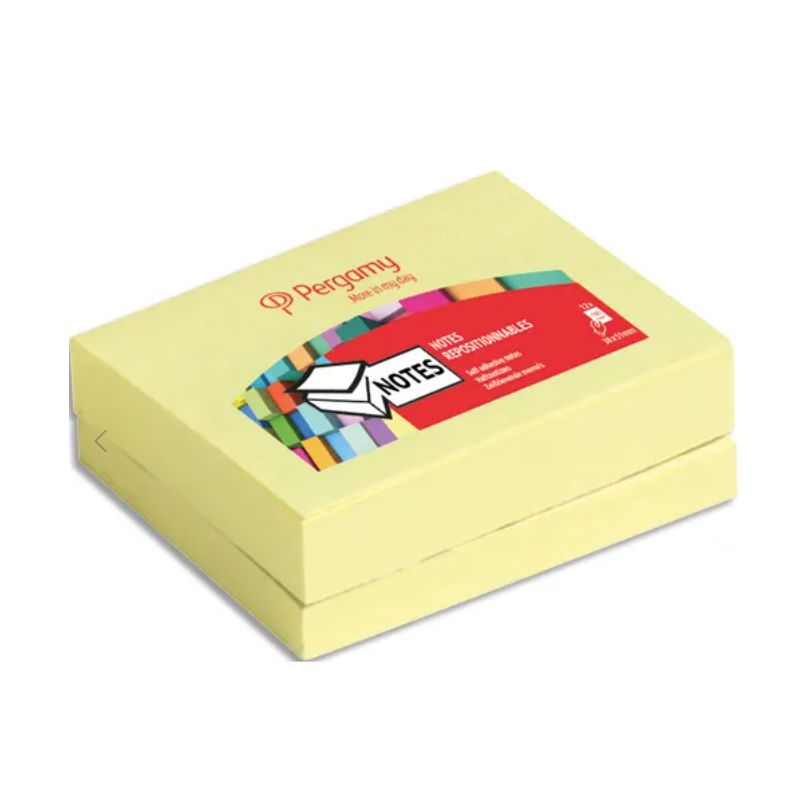 PERGAMY Lot de 12 blocs de 100 feuilles repositionnables dimensions 3,8x5,1cm. Coloris jaune PERGAMY Lot de 12 blocs de 100 feuilles repositionnables dimensions 3,8x5,1cm. Coloris jaune