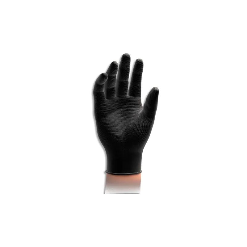 Boîte de 50 gants nitrile non poudrés GoGrip avec picot 6,5gr. Coloris noir. Taille XL Boîte de 50 gants nitrile non poudrés GoGrip avec picot 6,5gr. Coloris noir. Taille XL