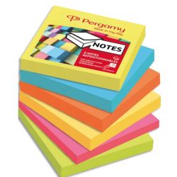 PERGAMY Lot de 6 blocs de 100 feuilles repositionnables accordéon dimensions 7,6x7,6cm. Coloris assortis