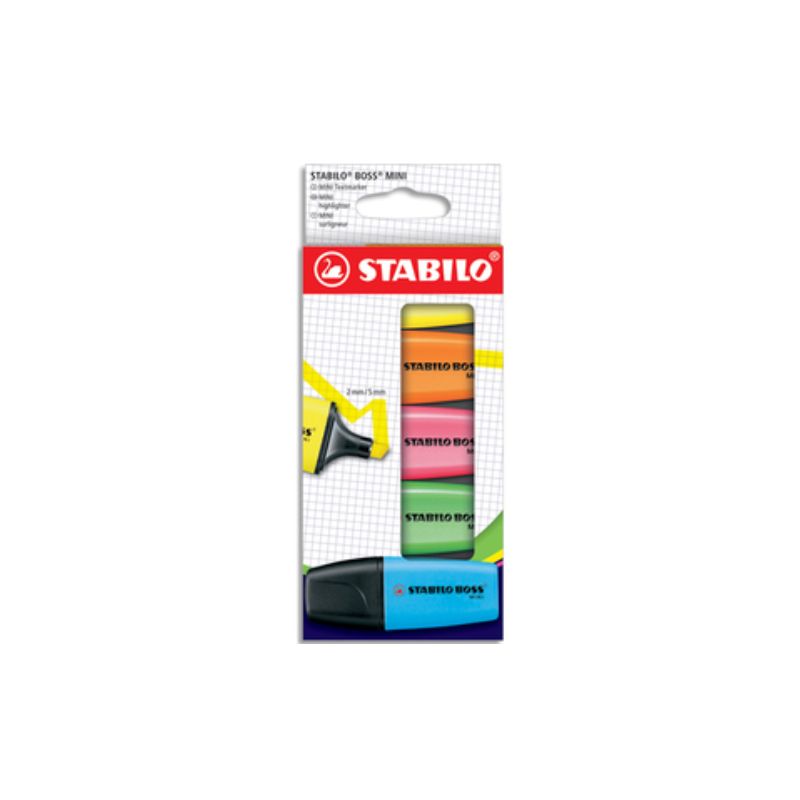 STABILO BOSS MINI surligneur pointe biseautée - Etui carton de 5 surligneurs - Coloris assortis STABILO BOSS MINI surligneur pointe biseautée - Etui carton de 5 surligneurs - Coloris assortis