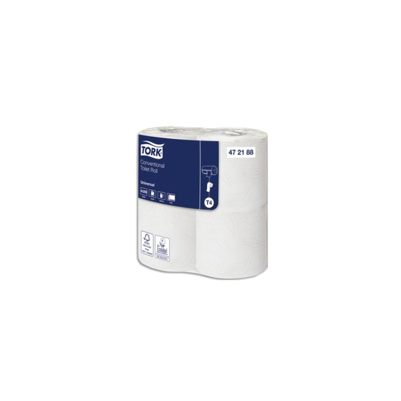 TORK Colis de 8 paquets de 6 rouleaux Papier toilette traditionnel Universal Blanc 2 plis 200 feuilles