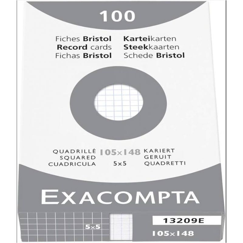 EXACOMPTA Etui de 100 fiches bristol non perforées 105x148mm (A6) quadrillées 5x5 Blanc EXACOMPTA Etui de 100 fiches bristol non perforées 105x148mm (A6) quadrillées 5x5 Blanc