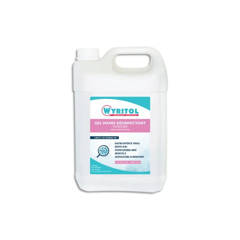 WYRITOL Bidon de 5 litres de gel hydro-alcoolique, pour les mains, sans parfum, sans colorant WYRITOL Bidon de 5 litres de gel hydro-alcoolique, pour les mains, sans parfum, sans colorant